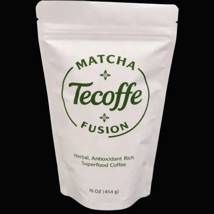 Tecoffe Fusion Matcha packaging with green text on a white background