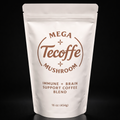 Tecoffe Fusion Mega Mushroom packaging with brown text on a white background